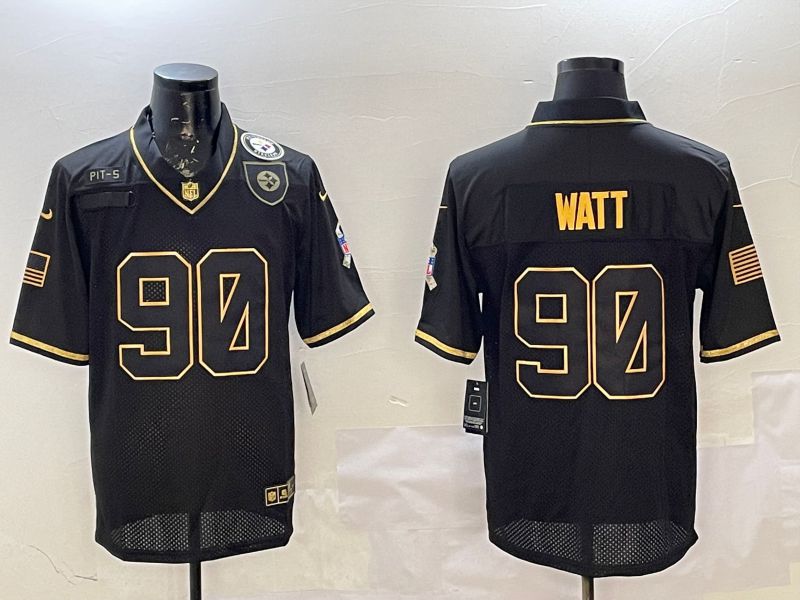 Men Pittsburgh Steelers #90 Watt Black Gold 2025 Nike Limited NFL Jersey style 2